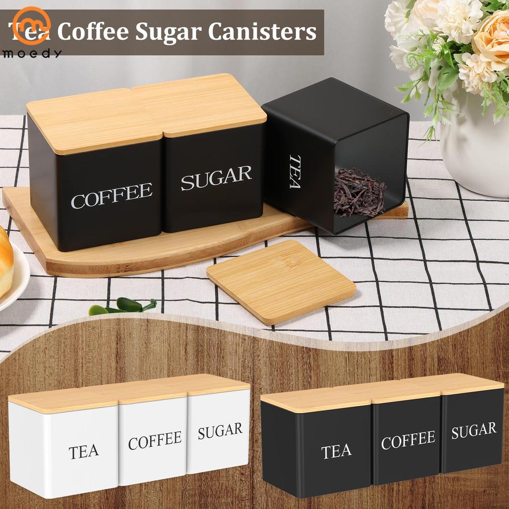 3 Pçs Chá Açúcar Café Vasilha Conjunto Com Tampas De Bambu Grande Capacidade Recipiente De Para SHOPSKC6012