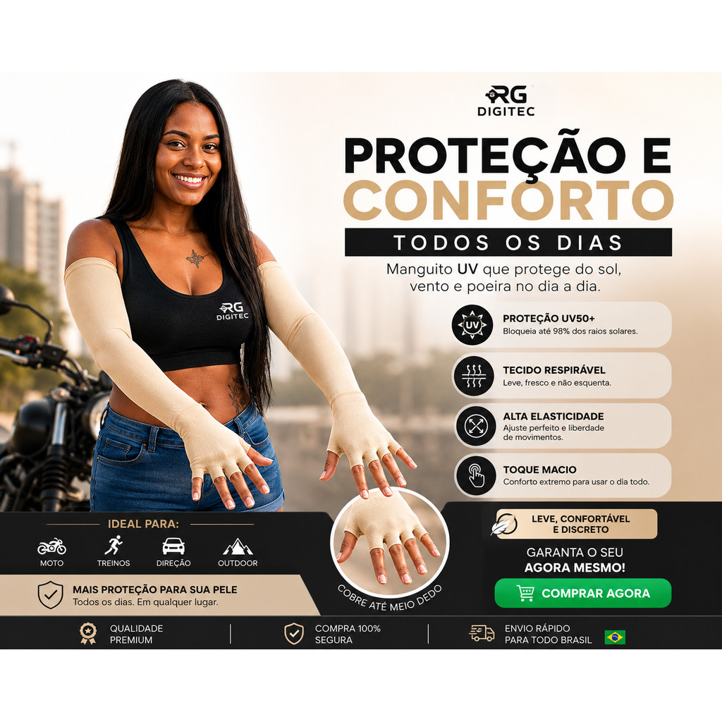Luva Sport Premium UV-50+ Solar Flex mangote meio dedo manguito de proteção solar flex dia a dia sport protetor solar