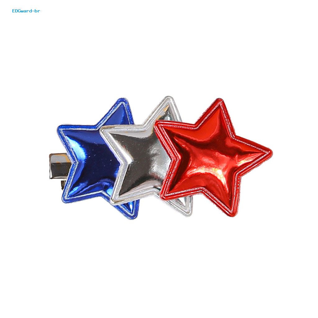 Easy Open Hair Clip Lightweight Hairpin White Blue Star for Girls – Faux Leather Non-slip Claw One-handed Operation St