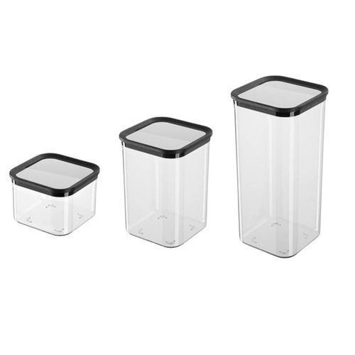Kit com 3 Potes Hermetico Quadrados Empilhaveis Vedação Perfeita Transparente Organizador de Alimentos