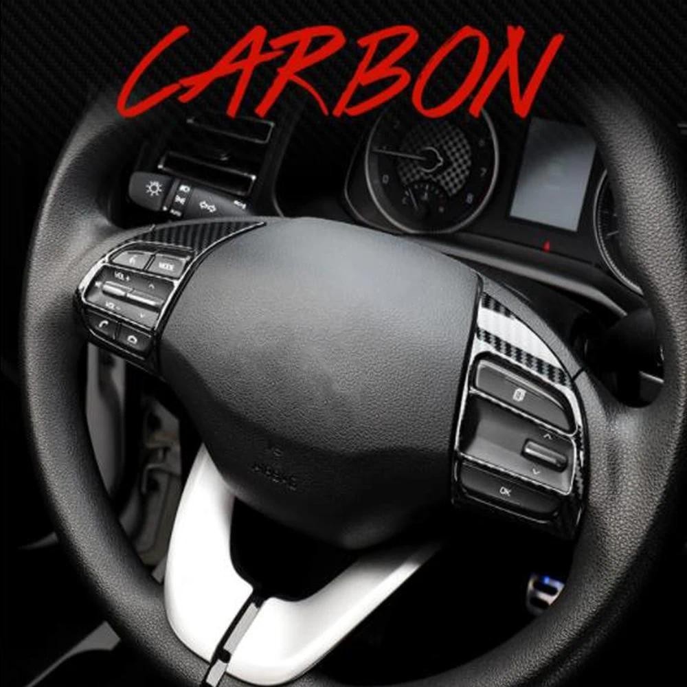 Volante Do Carro Lantejoulas Guarnição Tira Interior Alça De Fibra Carbono Botão Controle Remoto Adesivos Para Hyundai V