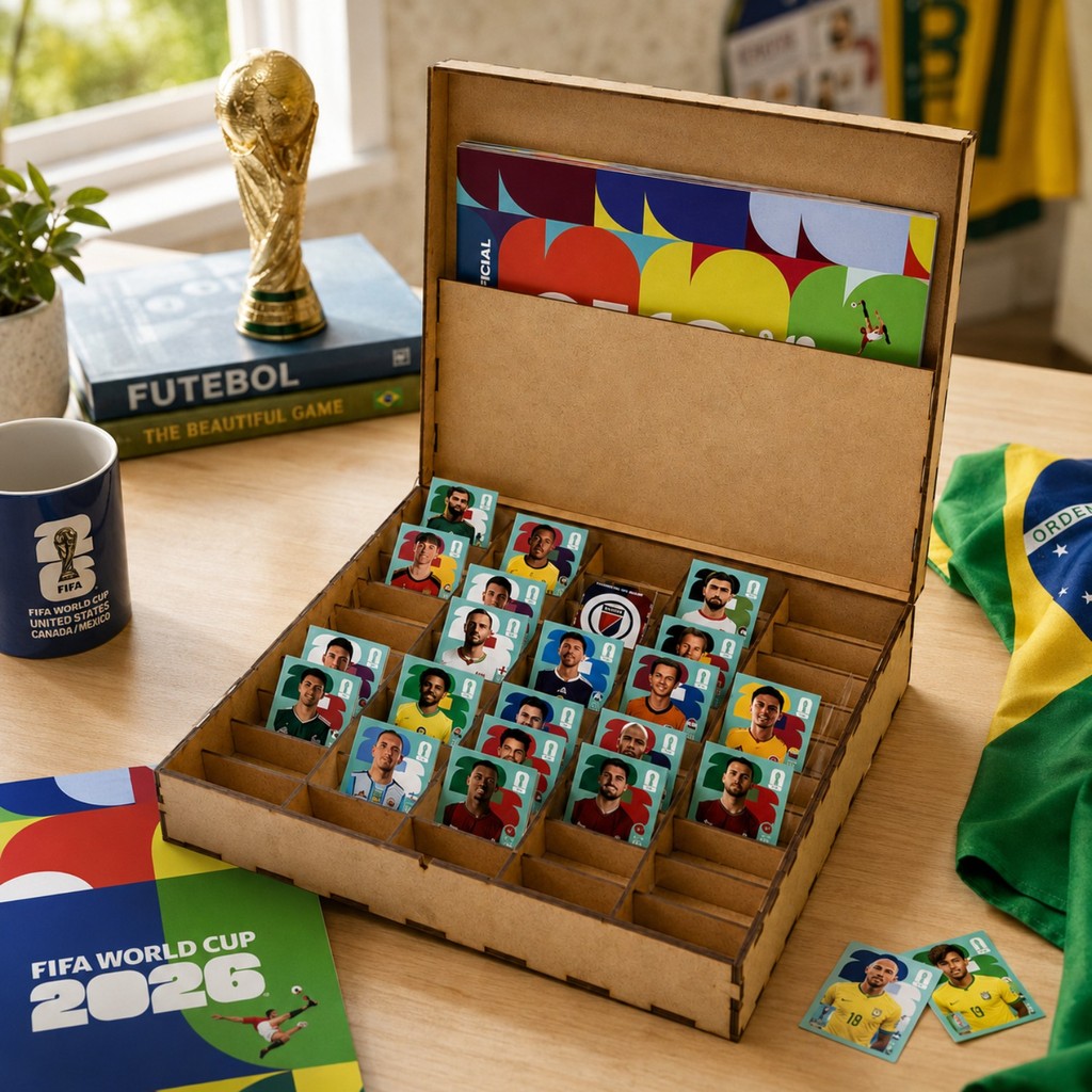 Maleta Organizadora Figurinhas MDF 48 Divisórias Com Tampa
