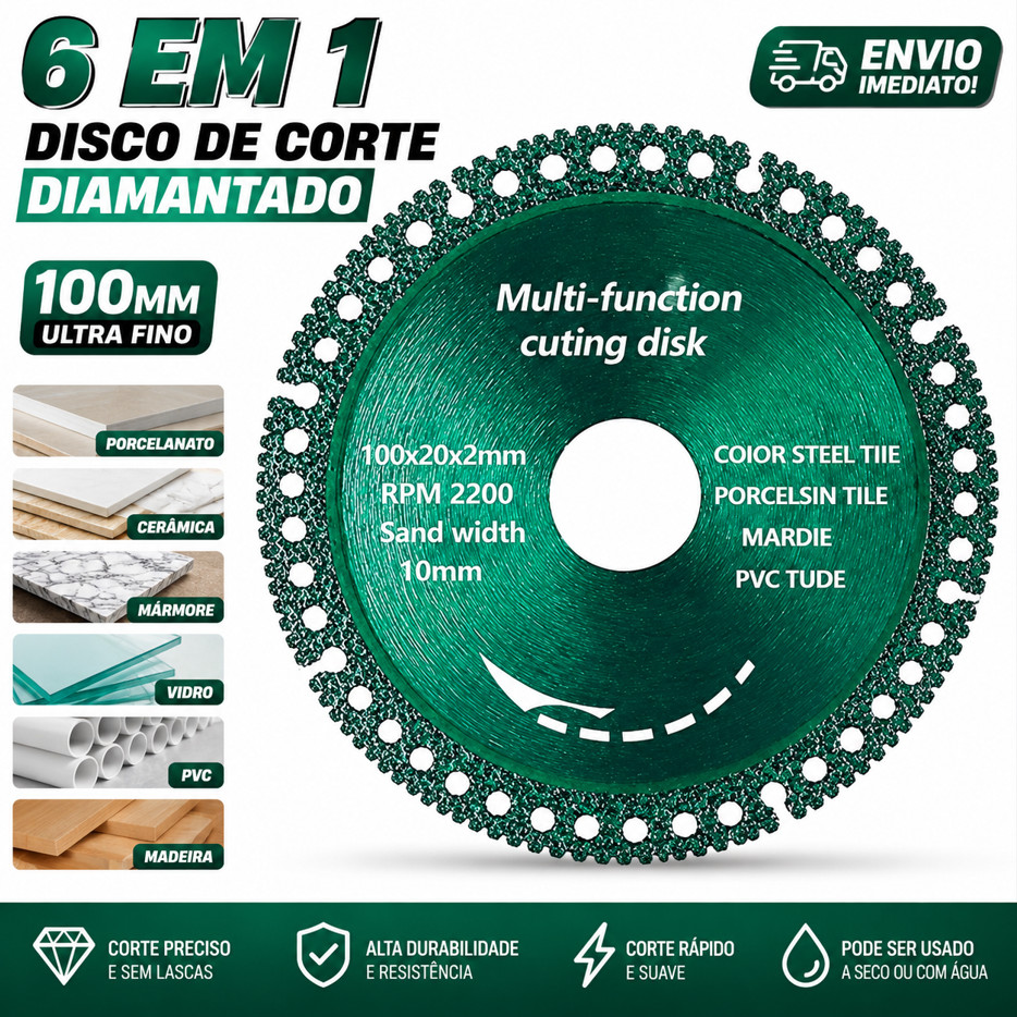 Disco De Corte 6 Em 1 Com Diamante Lâmina De Serra Multifuncional 100mm Ultra Fino Para Azulejo Cerâmico PVC