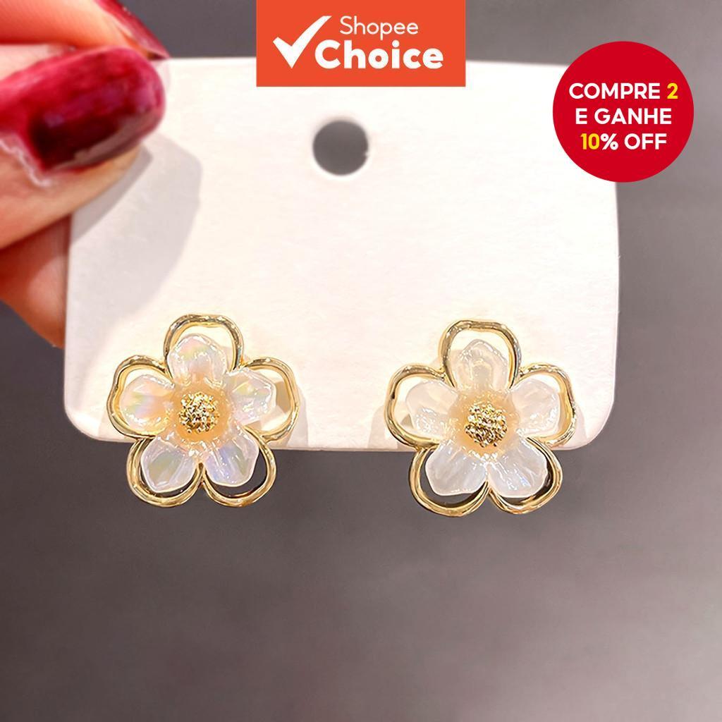 Brincos Florais Minimalistas Para Mulheres , Joias Da Moda Em Liga Oca , Presente