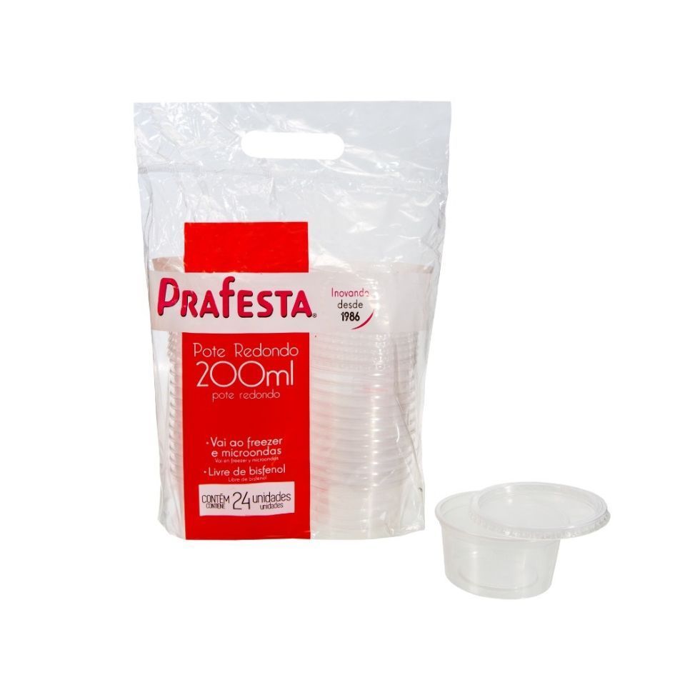24un Pote Redondo 200ml Com Tampa Prafesta em Oferta na Shopee