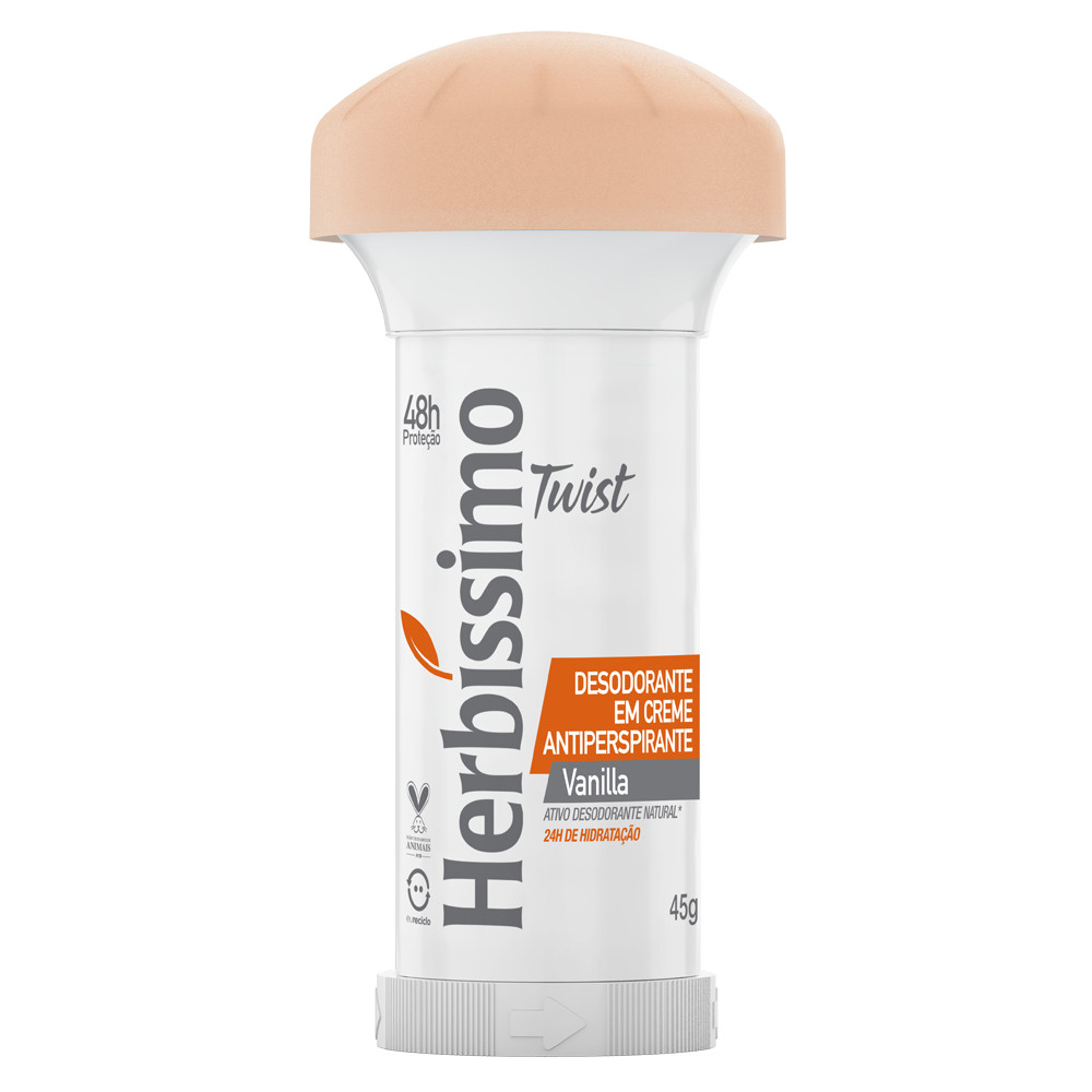 Desodorante Twist Antitranspirante Herbíssimo Vanilla 45g em Oferta na Shopee