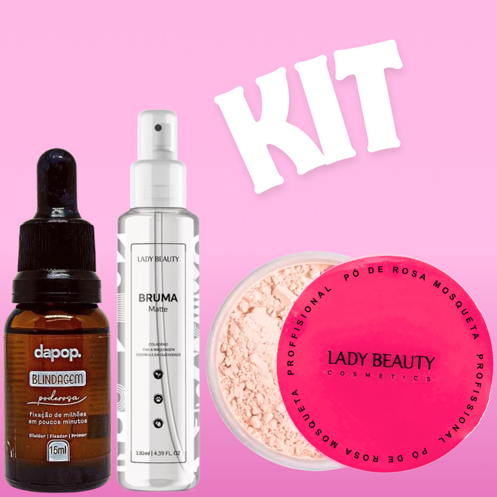 Kit Blindagem Poderosa de Maquiagem + Bruma Matte Fixadora Spray + Pó Rosa Mosqueta Profissional em Oferta na Shopee