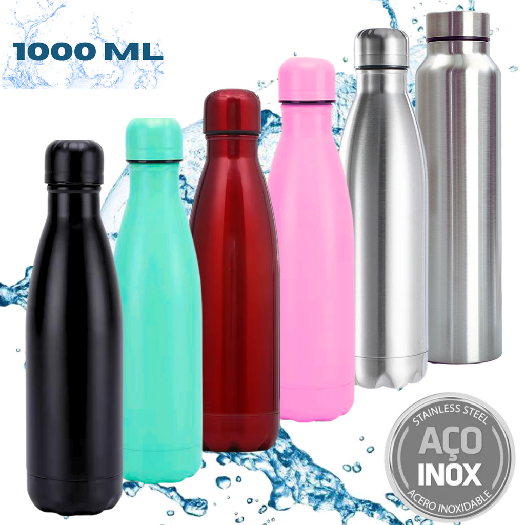 Garrafa de Água 1000ml Aço Inox 304 Squeeze Parede Dupla Colorida para Hidratação