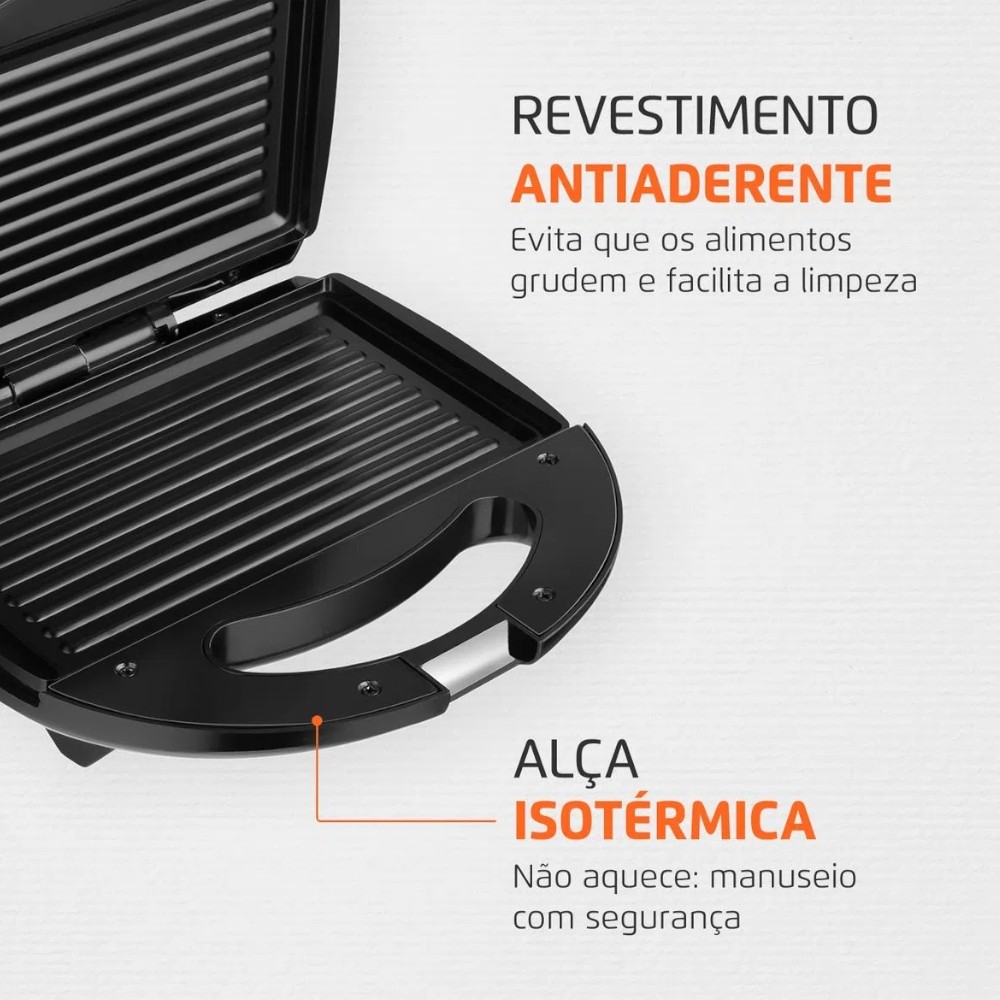 Detalhes do Sanduicheira Grill antiaderente 750 watts preta - S-12 - Mondial