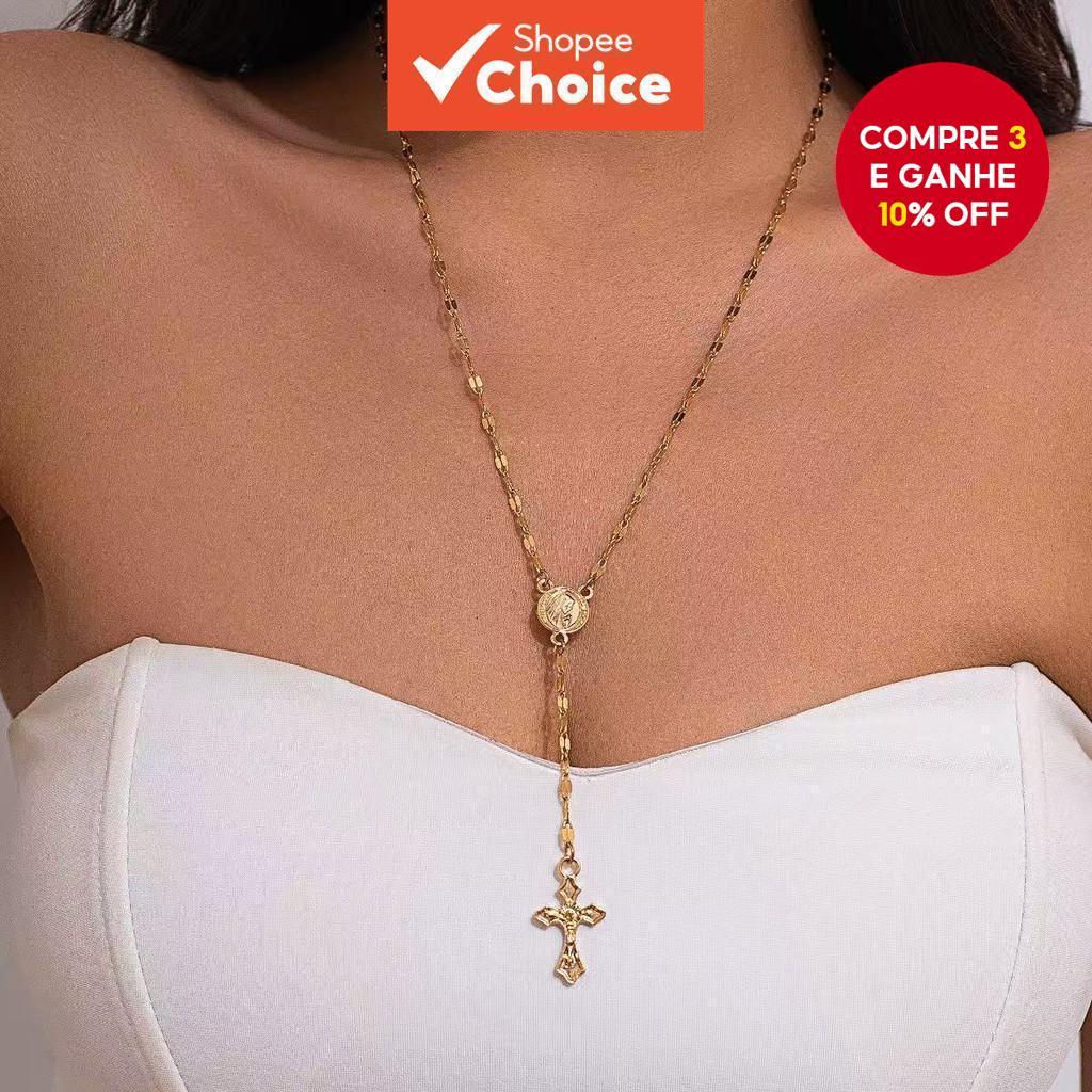 Cruz Virgem Maria Colar Elegante Pingente Longo Presente Para Mulheres Acessório De Moda em Oferta na Shopee