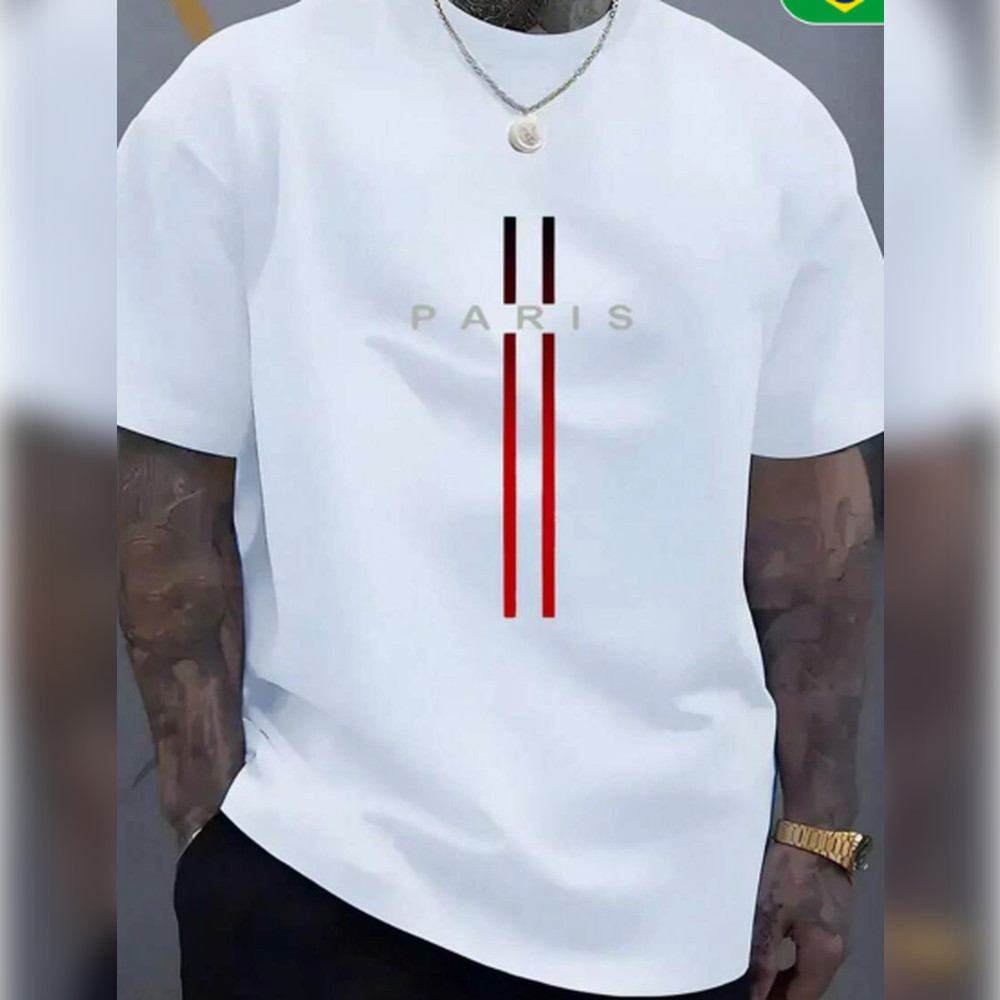 Camiseta Masculina  Paris Branca Oversized Streetwear 100% Algodão Premium
