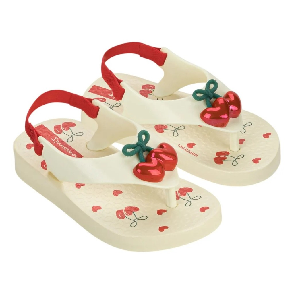 CHINELO INFANTIL IPANEMA BABY C/ELÁSTICO BELLE BABY BEGE E VERMELHO