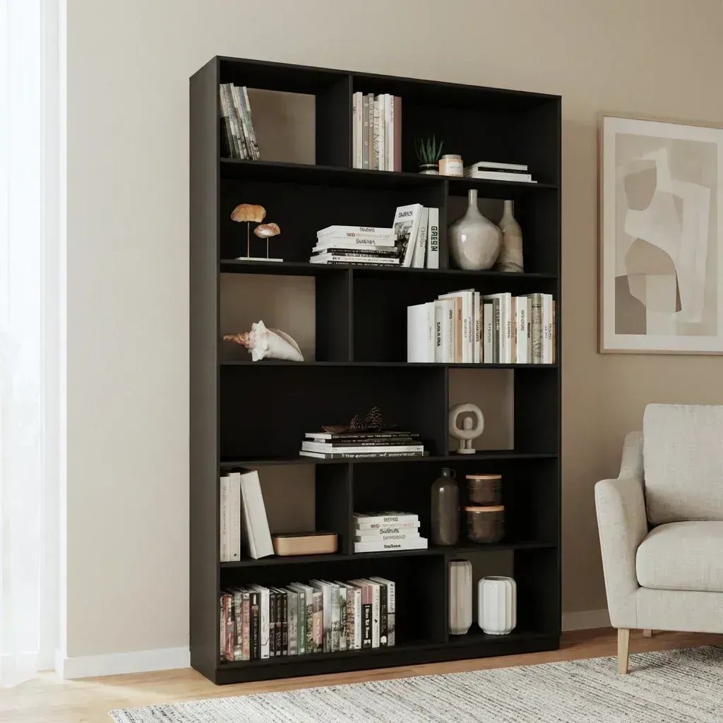 Estante de Livros 120CMX187,5cm 5 Prateleiras 12 Nichos Euforia Preto Yescasa Preto