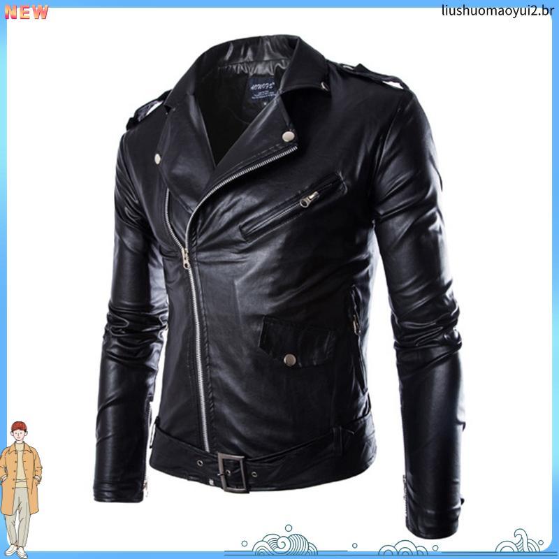 Jaqueta de couro slim fit masculina/jaqueta com zíper para motocicleta/casaco casual para primavera/outono/inverno