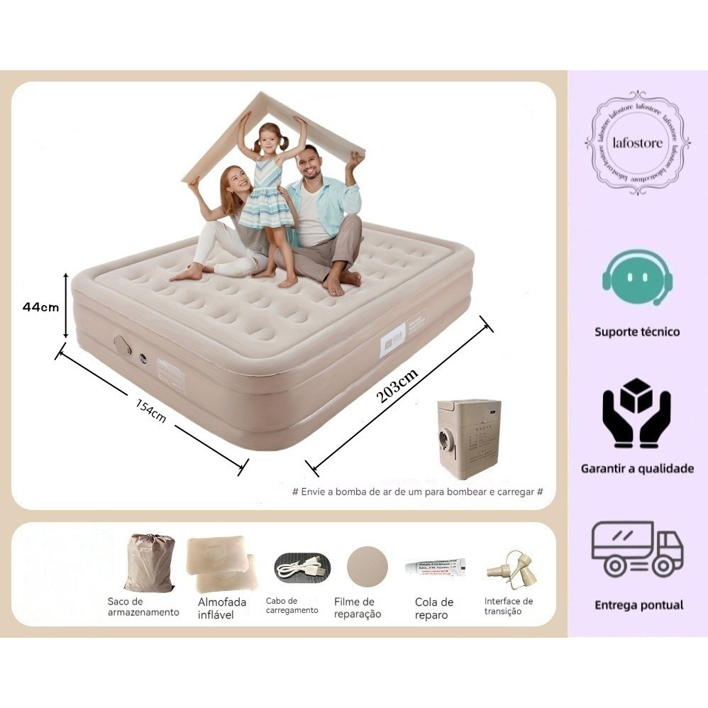 Colchão Inflável Queen Casal Cama De Campanha Bomba Inflável Com Bateria De Lítio Integrada 203*154*44cm
