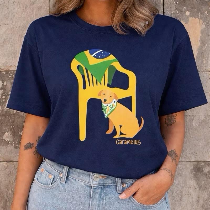 Camiseta Feminina Brasil Cachorro Caramelo Camisa 100% Algodão Premium Moda copa do Mundo Blusa