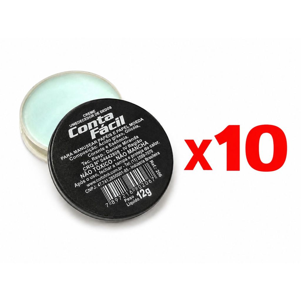 Kit 10 Molha Dedos Pasta Umidificadora P/ Contar Dinheiro e Papéis Conta Fácil - Atacado