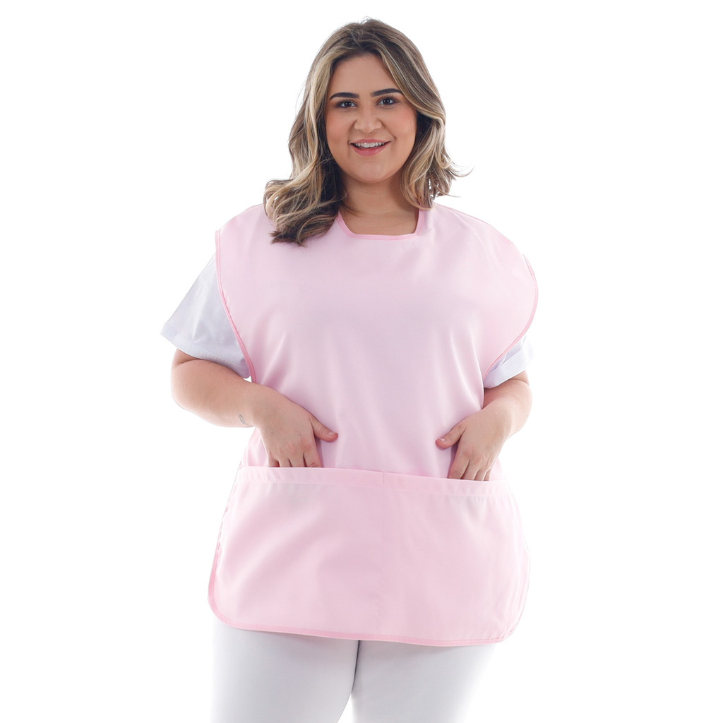 Bata Avental Jaleco Plus Size Oxford Bolsos Ajuste Lateral