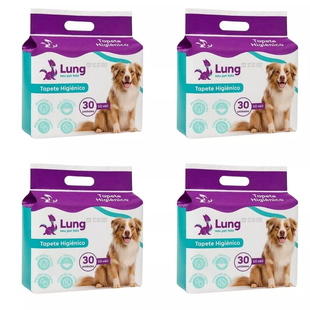 Kit 4 Tapete Higienico 50x60cm 30 Unidades Econômico p/ Cachorro Pet com Adesivo Borda Verde Gel