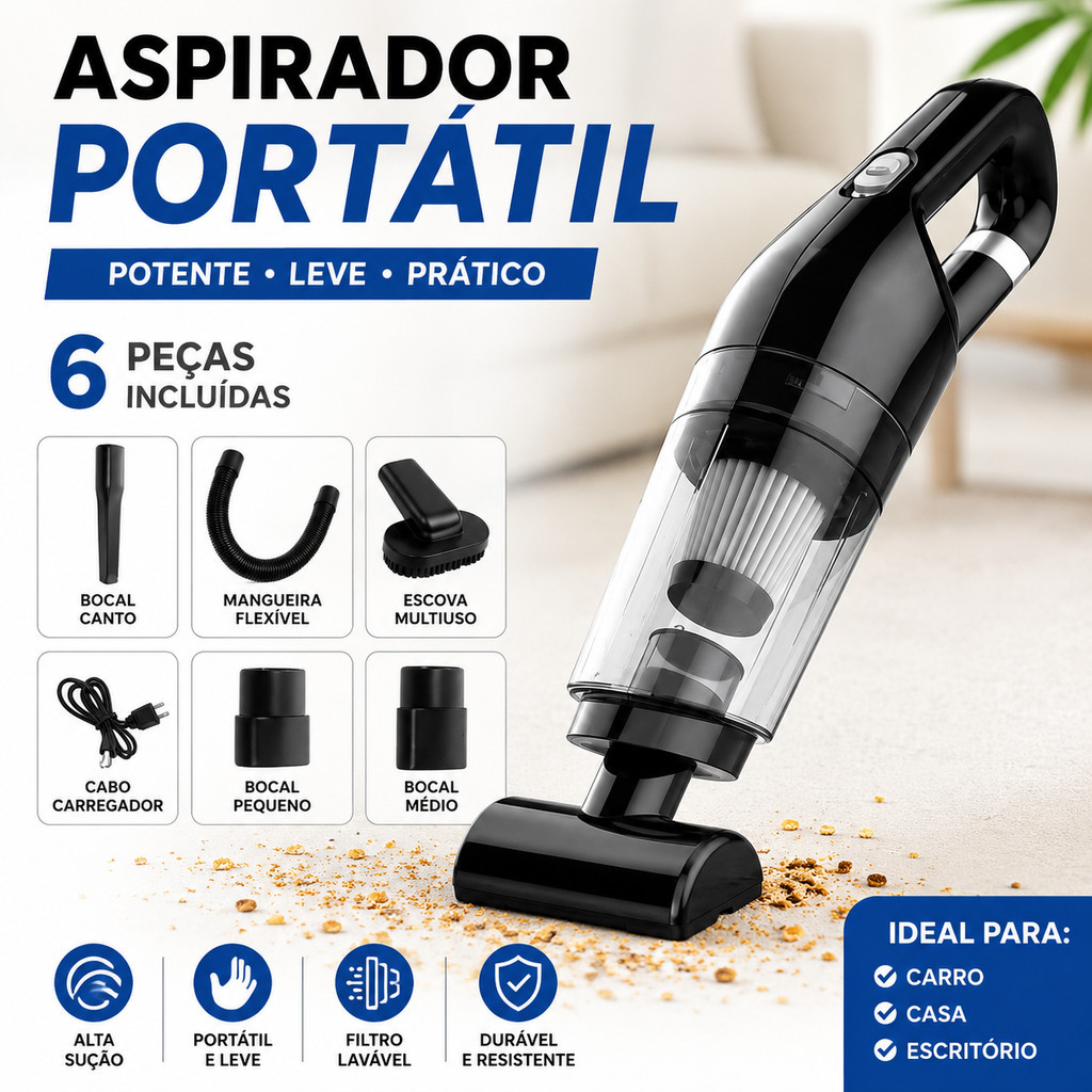 Mini Aspirador De Pó Portátil Carro Forte Automotivo Potente Sujeira Aspirado Recarregal Aspirar