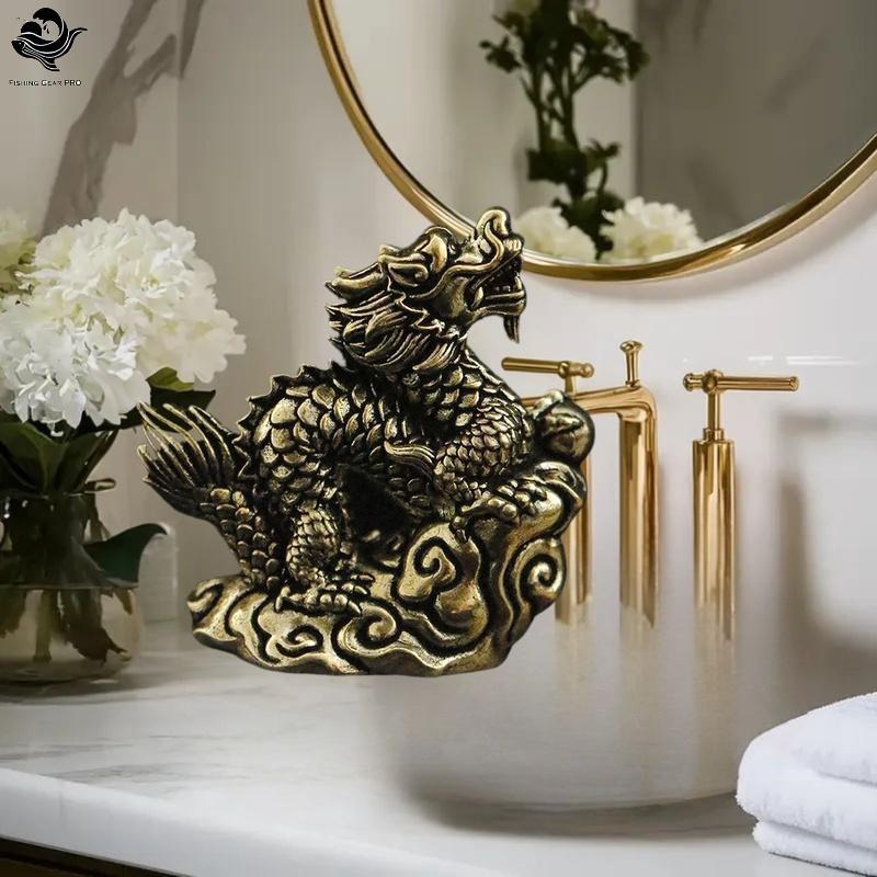 PFG Antigo Dragão Estátua Ornamento Zodíaco Animal Artesanato Em Bronze Feng Shui Decoração Estatuetas De Escritório FG