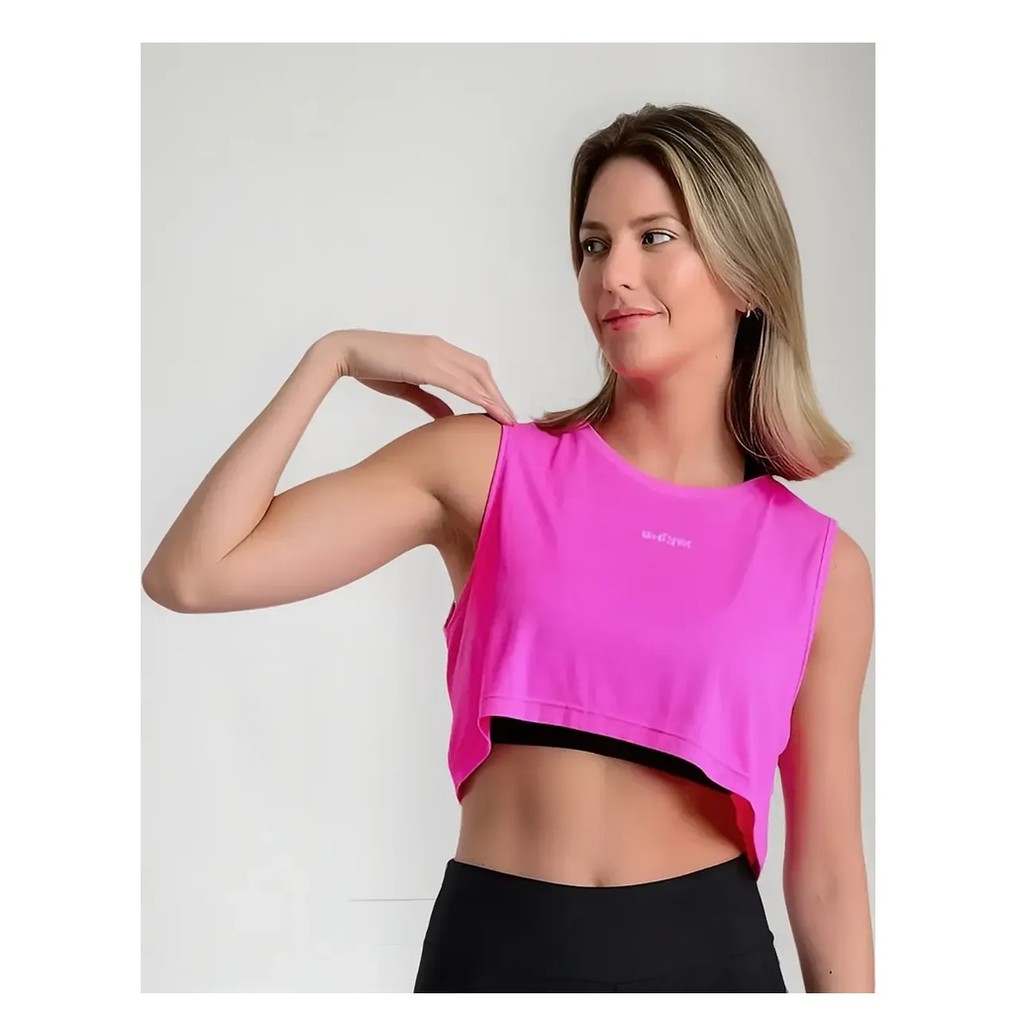 Cropped Shark Beach Tennis Padel Fitness Sem Manga Poliamida Toque Gelado Academia