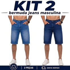 Kit 2 Bermudas Jeans Masculinos Com Lycra Elastano Loja de Fábrica