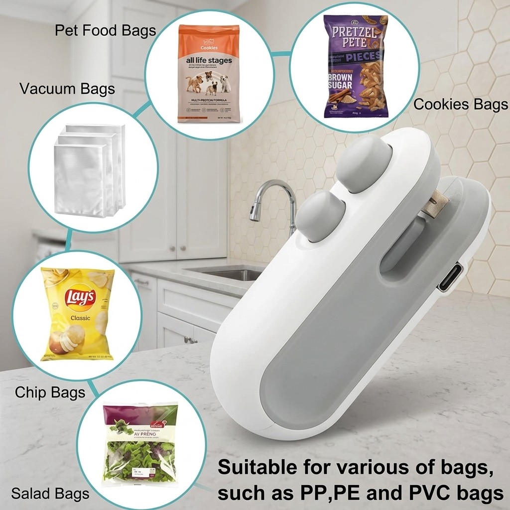 Seladora de Embalagem Automática Portátil para Conservar Alimentos Saudáveis e Sem Odor