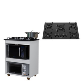Kit Balcão com Cooktop Itatiaia de 4 e 5 Bocas com Vidro Temperado preto com branco
