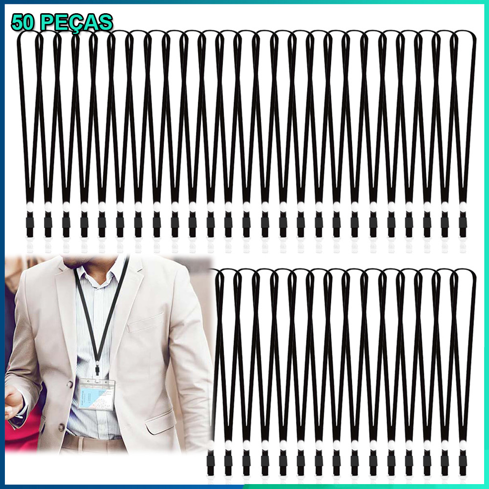 50pçs colhedores cordão preto para crachás de identificação cordão para crachás de identificação do escritório em Oferta na Shopee