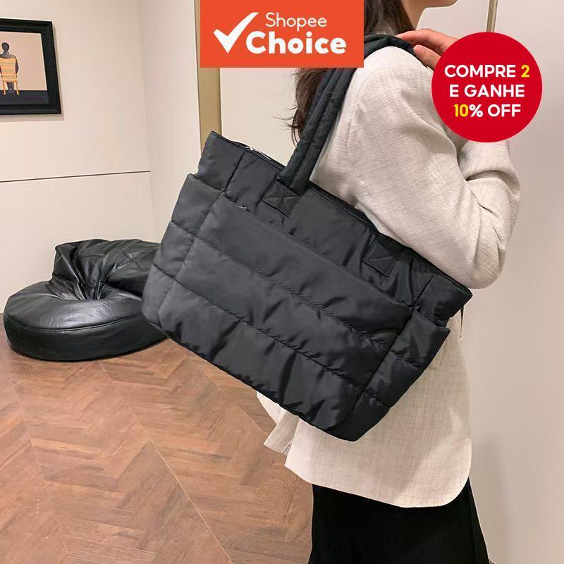 Imagem Moda Feminina Bolsa Para Laptop Espaçoso Comute De Ombro Acolchoada Casual Preta
