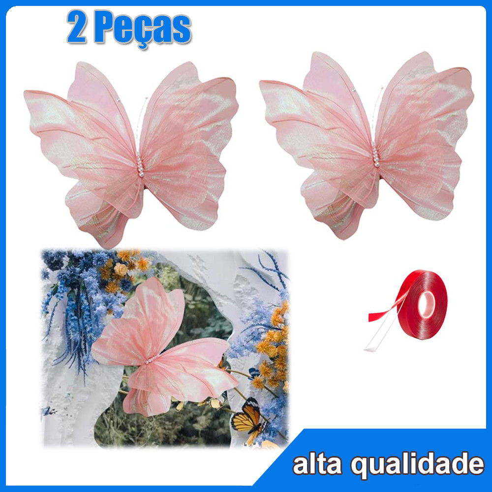 2pçs Rosa Decoração de borboletas artificiais decorações para festas decoração de casamento com borboletas para parede