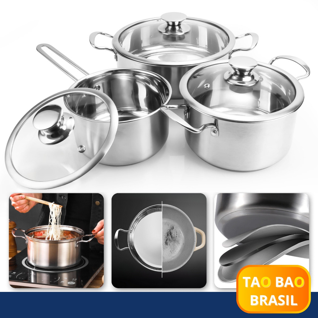 Imagem Jogo De Panelas Antiaderente Inox Cor Prata Para Indução ou Cerâmica