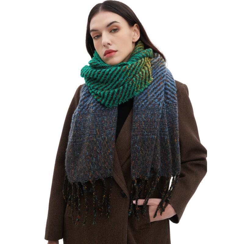 Cachecol de Cashmere Espesso de Inverno para Mulheres, Xales de Pashmina Coloridos com Franjas