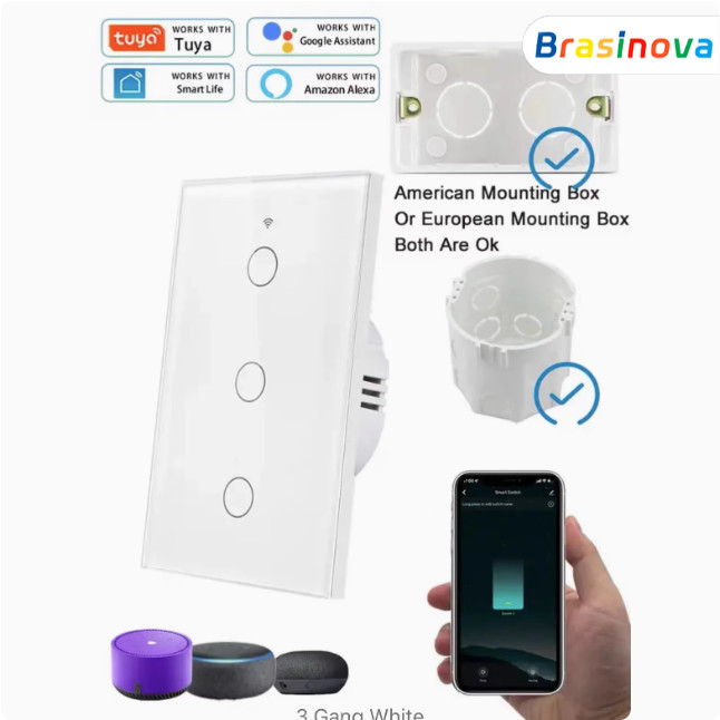 Tomada inteligente com interruptor WiFi, botão 1/2/3, fácil instalação