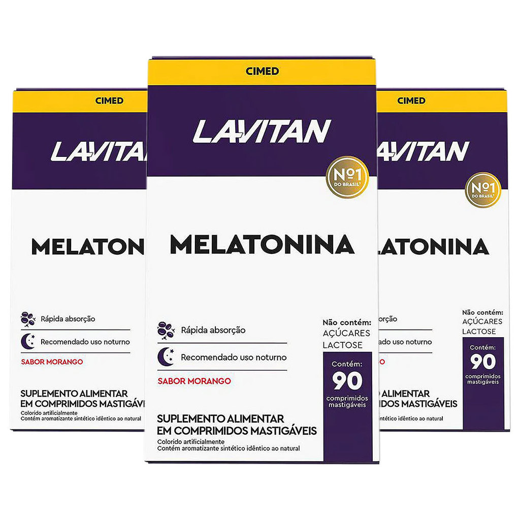 Kit 3x Lavitan Melatonina Sabor Morango com 90 comprimidos