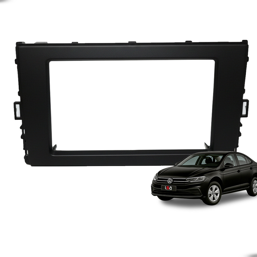 Moldura Automotiva 7 Polegadas MP5 Fiamon Volkswagen Polo Virtus T-Cross Nivus Cor Preto Encaixe de Fábrica