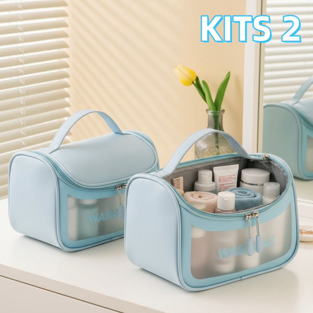 Kit 2 Washbag Necessaire Impermeável PVC Transparente Organizador Viagem