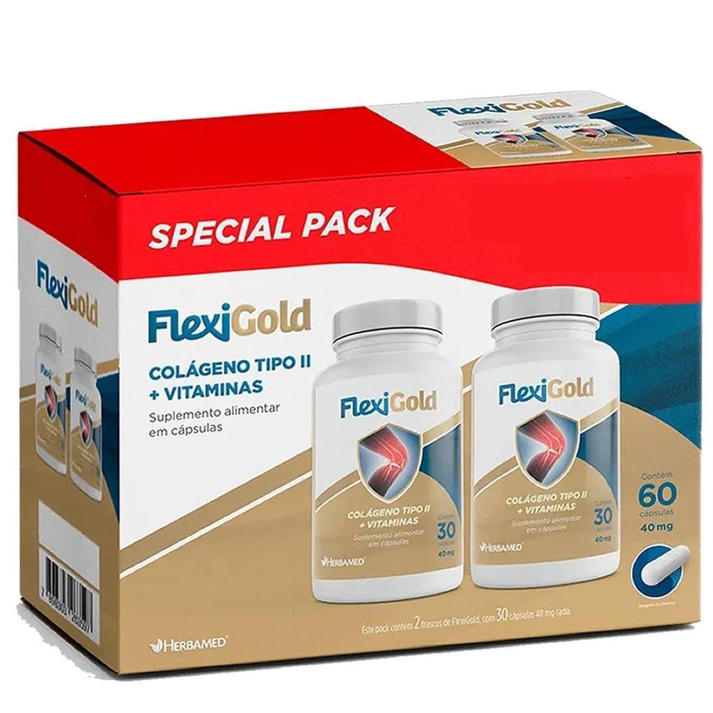 Pack Herbamed FlexiGold Colágeno Tipo II + Vitaminas 60 Cáps em Oferta na Shopee