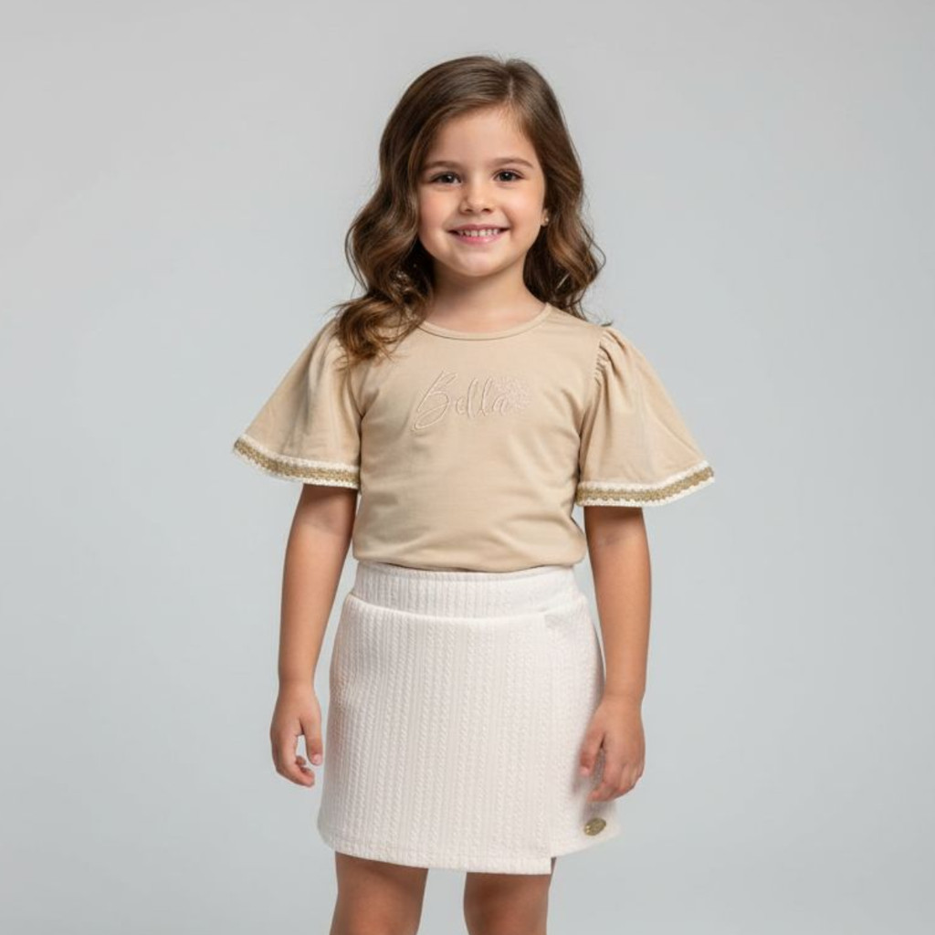 CONJUNTO MENINA MARLAN SHOR SAIA DELICADO CONFORTAVEL MACIO CAIMENTO LEVE PROMOÇÃO LINHO DIA A DIA