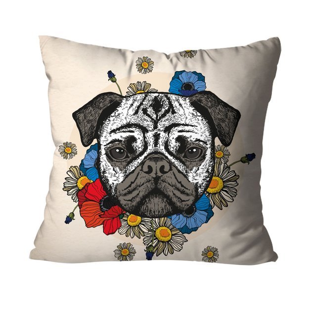 Capa Para Almofada Mdecore Pets 45x45cm  - Pug Off White