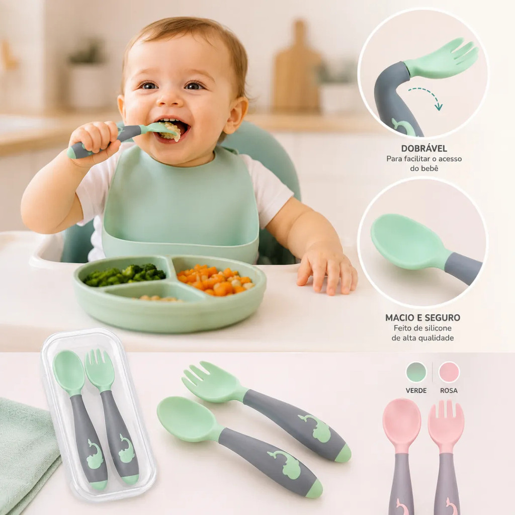 Kit Talher Introdução Infantil Colher Garfo Com Estojo Bebe prato garfo infantil
