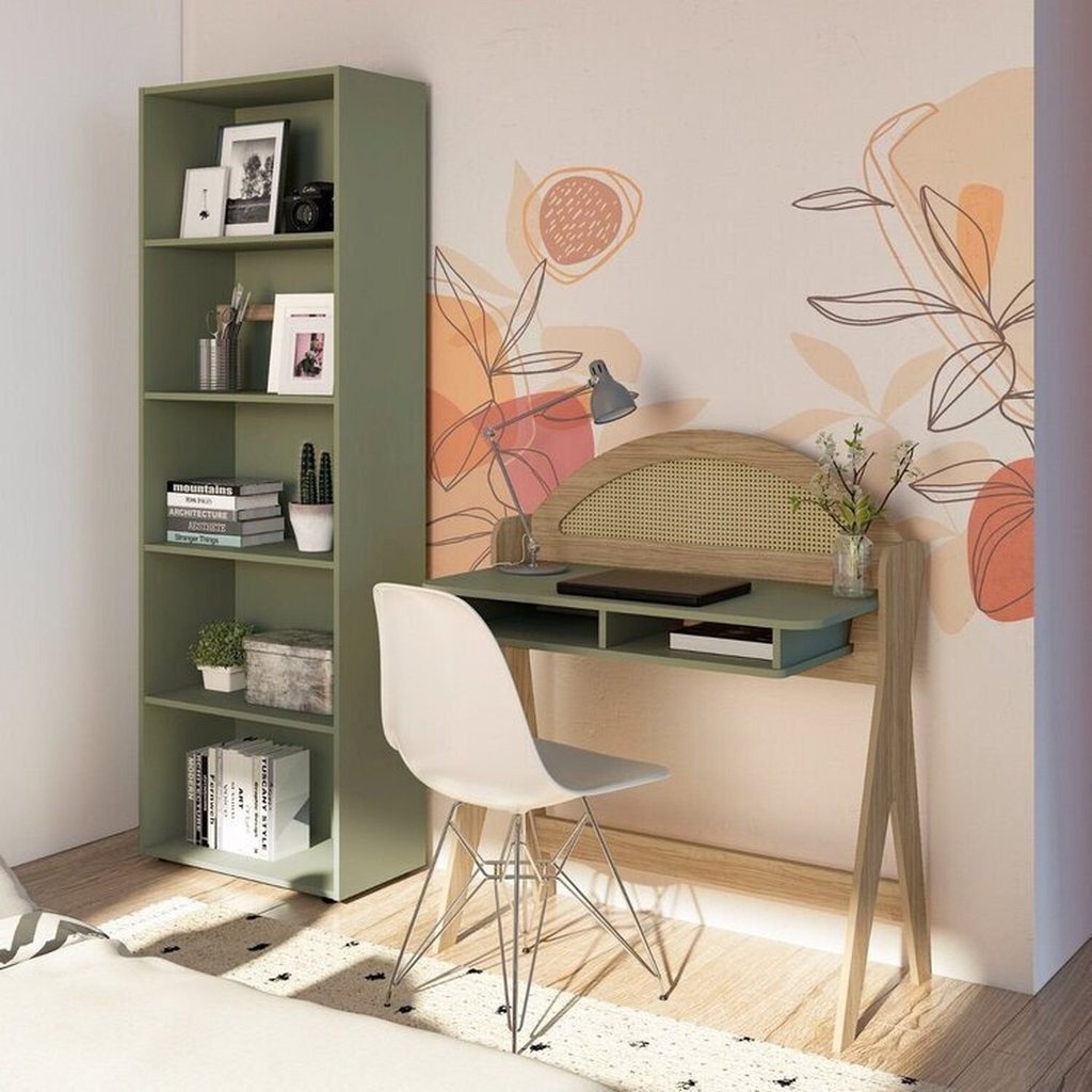 Conjunto 2 Peças com Escrivaninha Juli e Estante Carvalho Menta Marrom Carvalho/Menta