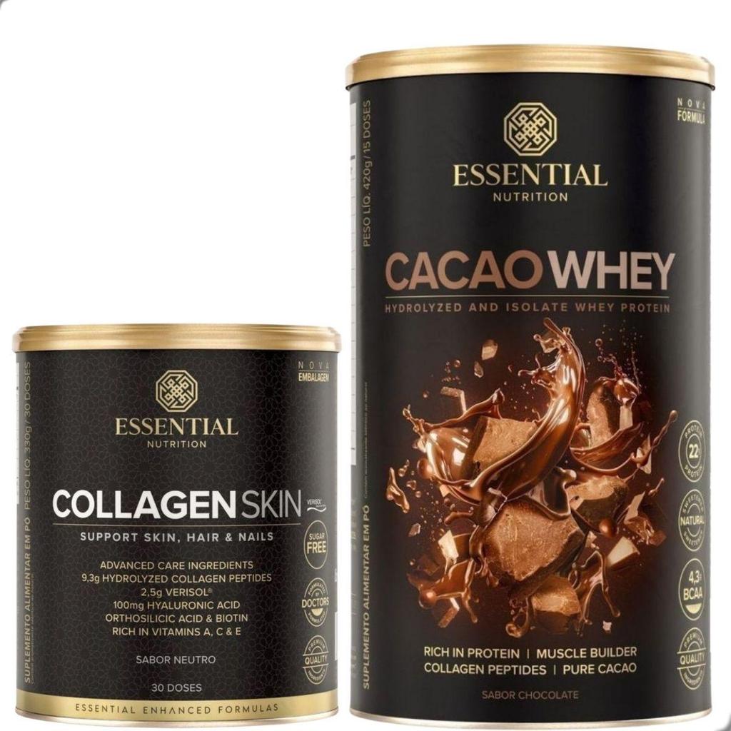 Kit Cacao Whey Protein 900g + Collagen Skin Natural 330g Essential