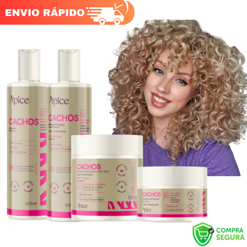 Kit Cachos Shampoo - Condicionador - Mascara - Ativador de Cachos  Apse 500ml
