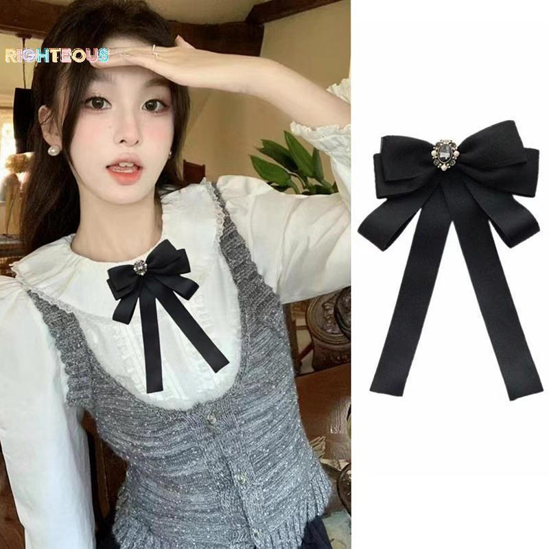 Rightrous Camisa Arco Broche Gravata Feminina Estudante Universitário Uniforme Escolar Graduação Temperamento Colar Pino