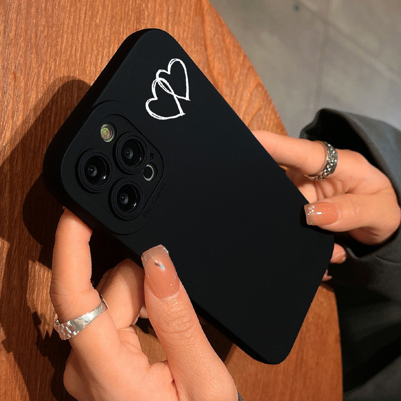 Capa iPhone 16 15 14 13 12 11 Pro Max XR XS X 8 7 Plus | Preto Coração Love Olho Anjo Silicone Macia