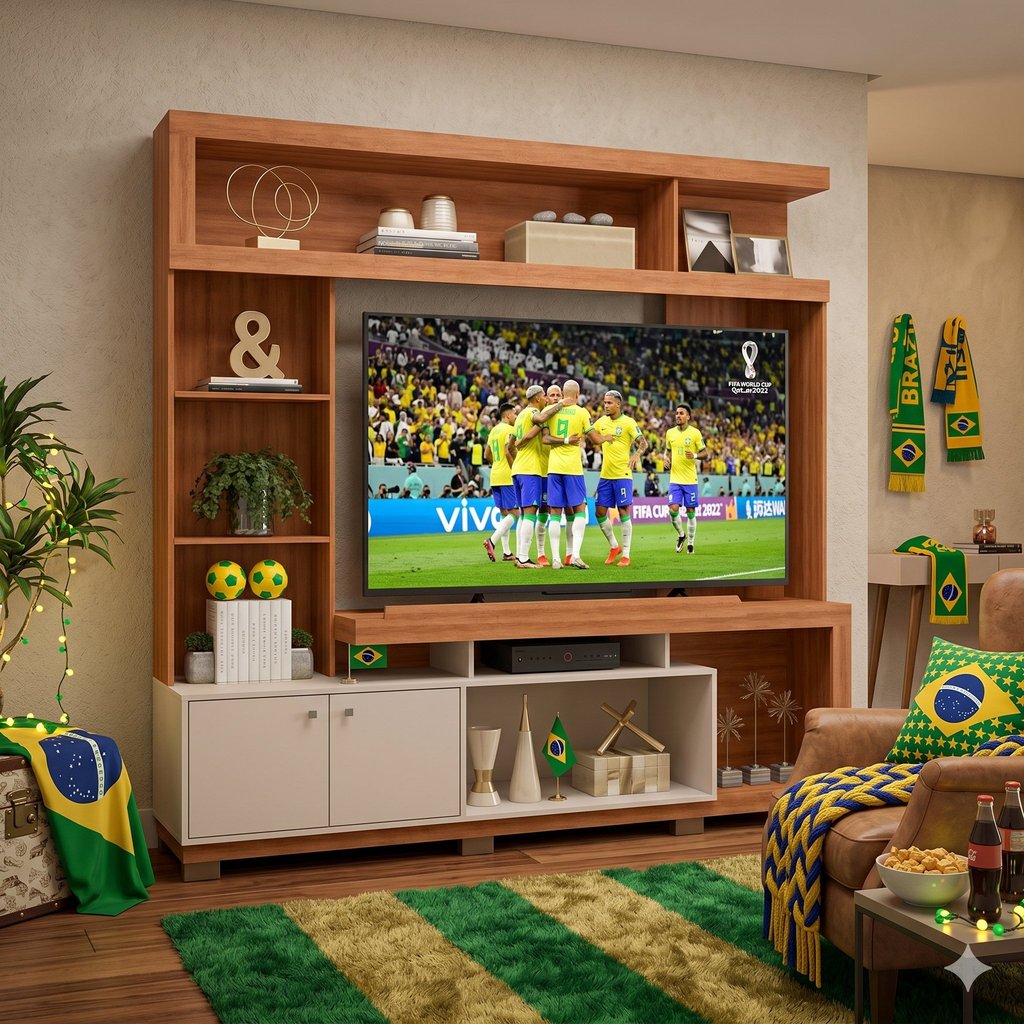 Estante para TV e Home Theater até 55 Polegadas 210CMX207,2cm 2 Portas Formosa Marrom Freijó/Off White