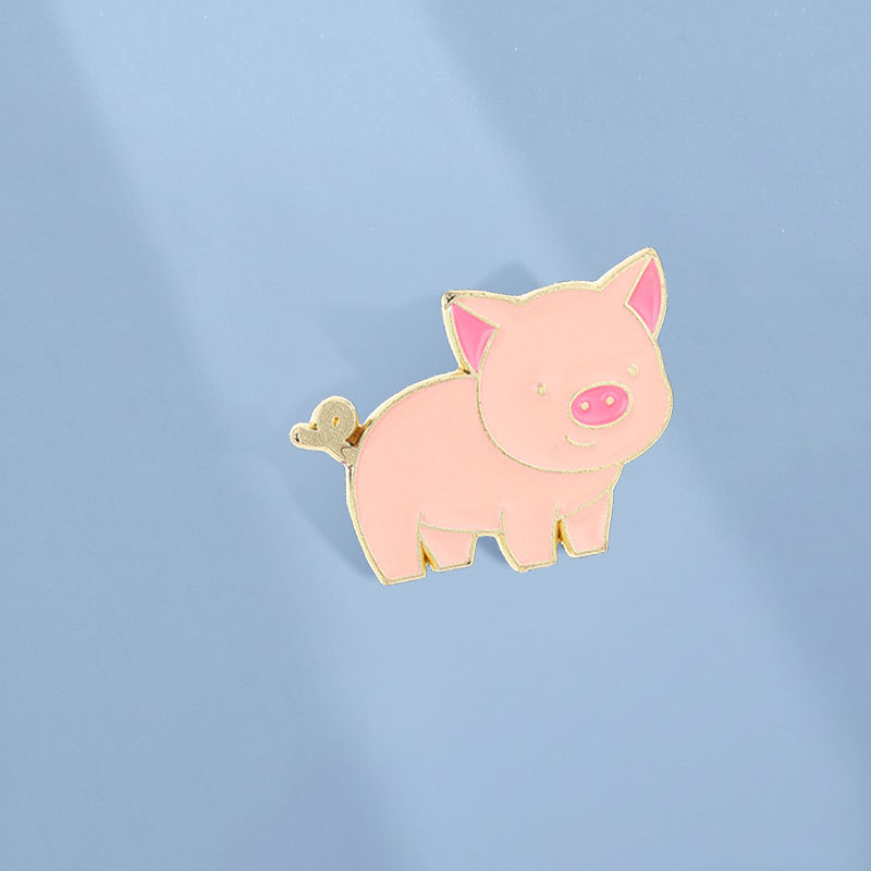 Moda Bonito Porco Rosa Esmalte Pino Wind-Up Piggy Kawaii Animal Broche Dos Desenhos Animados Lapela Emblemas Mochila Ace