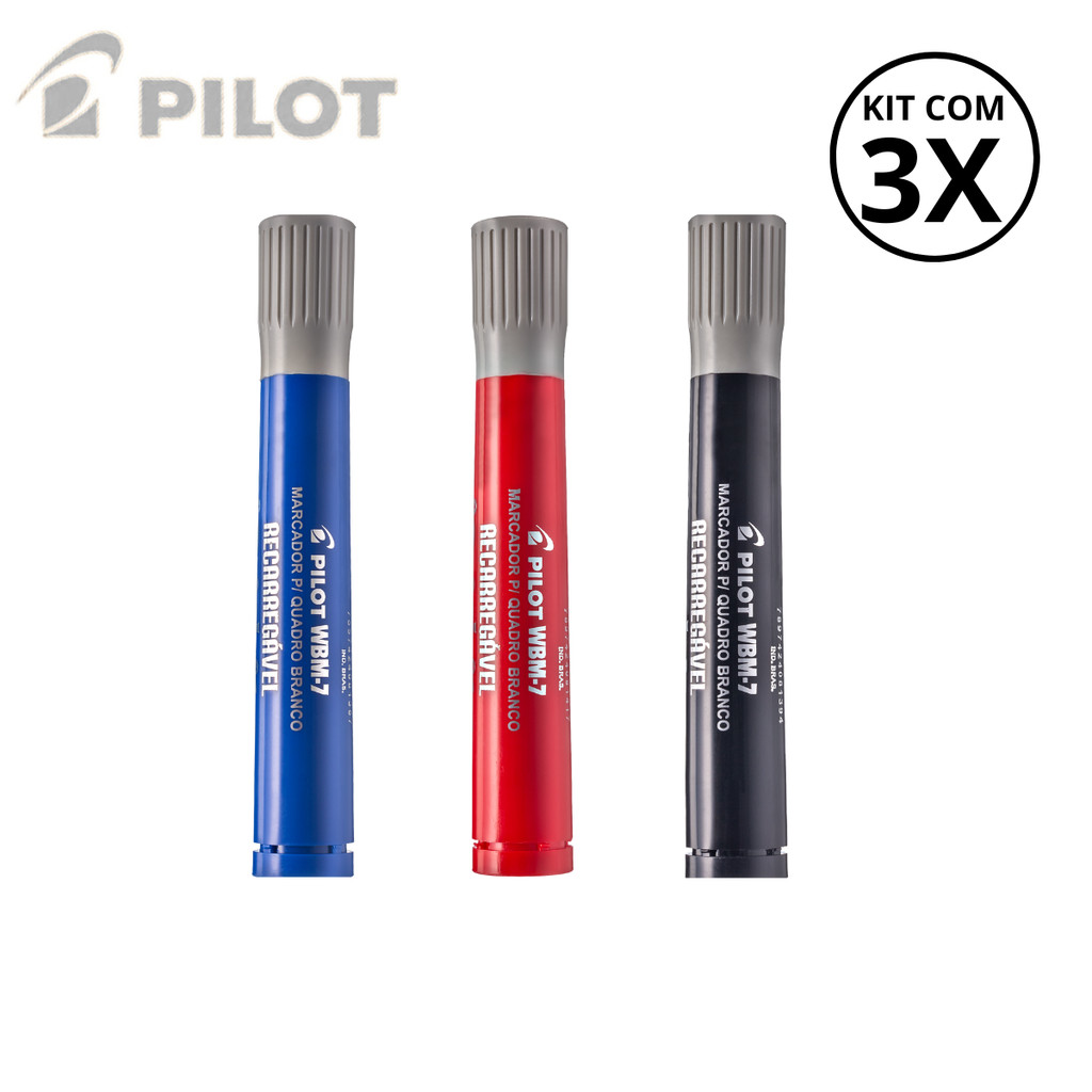 Kit com 3 Marcadores Para Quadro Branco WBM-7- PILOT Cor:Azul+Vermelho+Preto